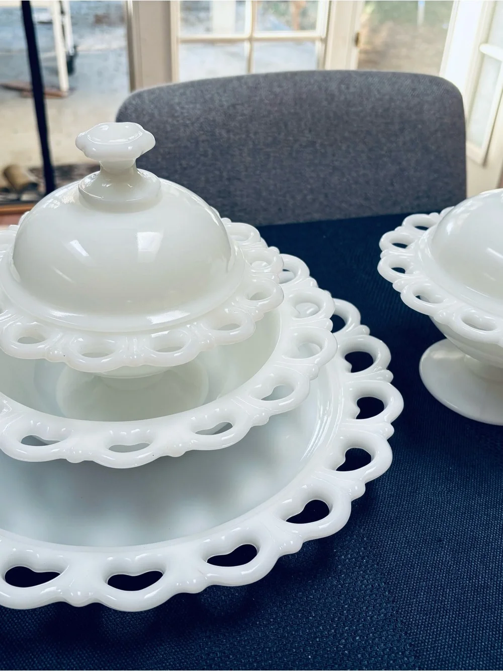 Fire King White Lace-Edge Milk Glass Bowl and Platter Set